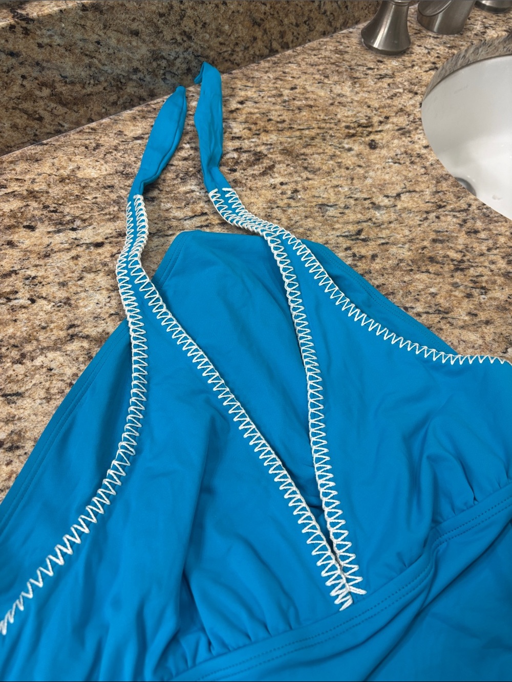 La Blanca by Rob Beattie size 12 Women's Teal Halter one piece suit white trim - Picture 11 of 12